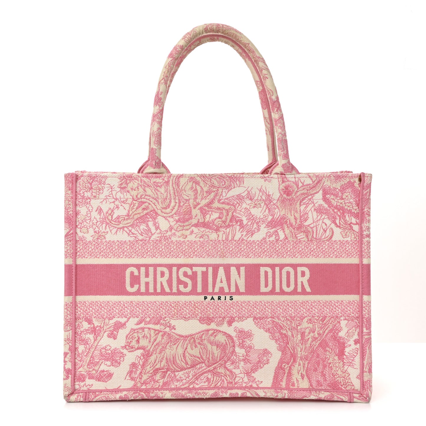 Canvas Embroidered Medium Dioriviera Toile De Jouy Book Tote Peony Pink