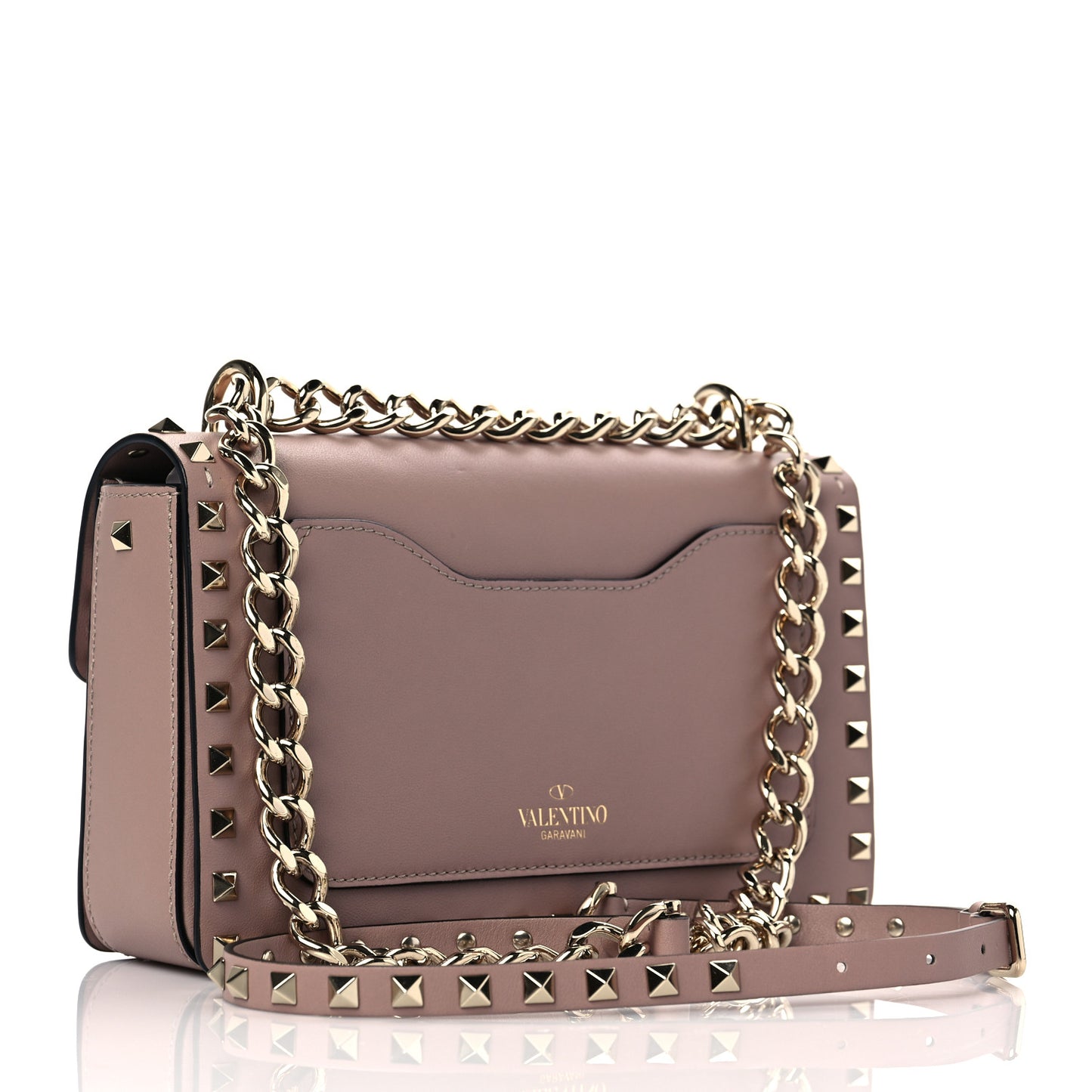Vitello Rockstud Flip Lock Chain Crossbody Bag Poudre