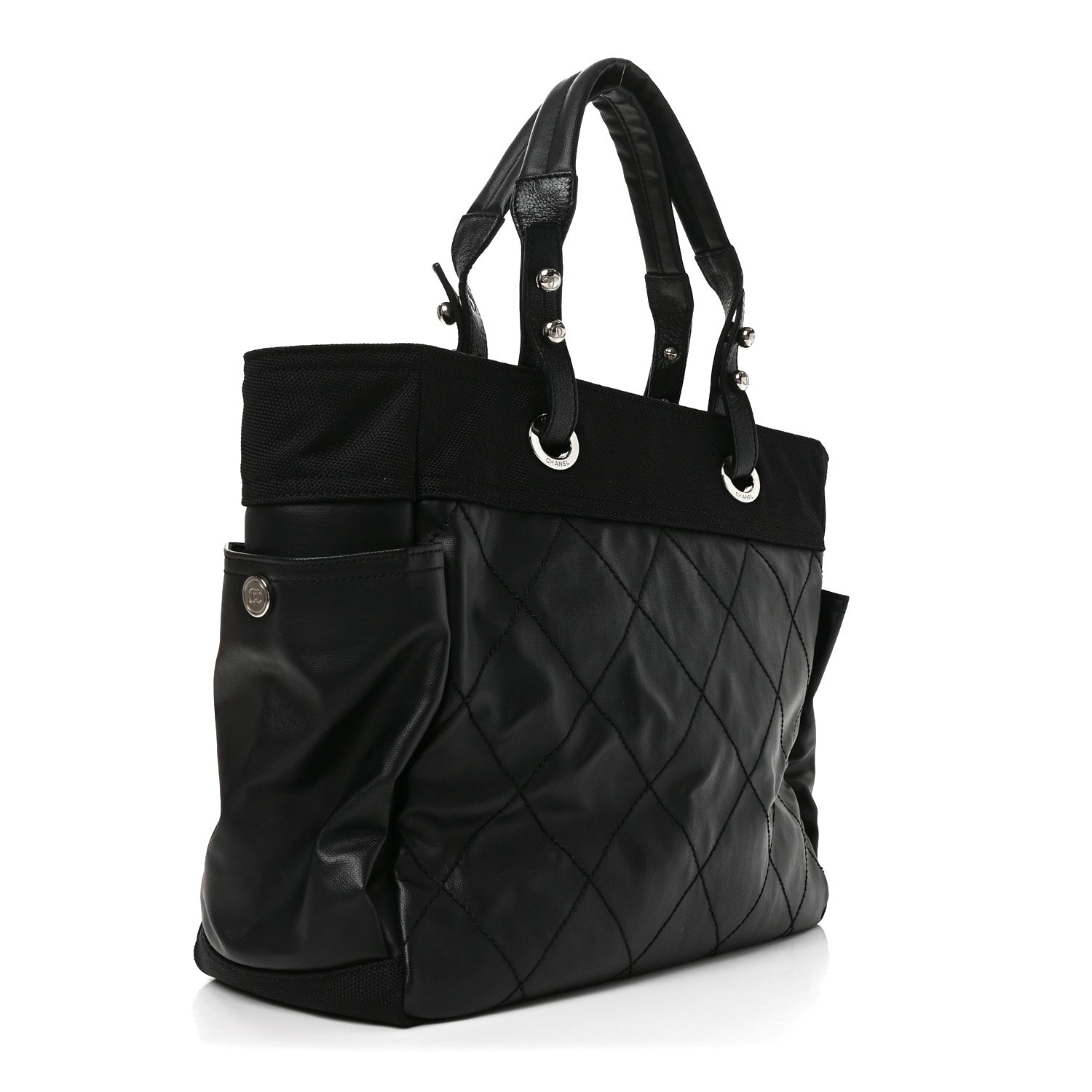 Chanel Coated Canvas Quilted Large Paris Biarritz Tote Black 3 of 10