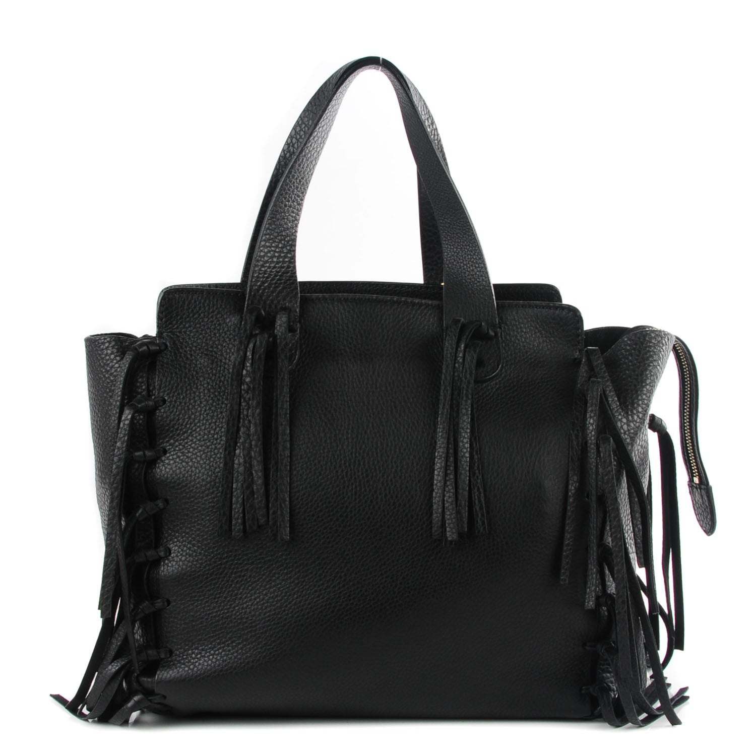 Valentino Garavani Grained Calfskin C-Rockee Fringe Tote Black 1 of 10