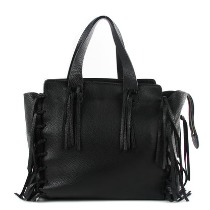 Valentino Garavani Grained Calfskin C-Rockee Fringe Tote Black 1 of 10