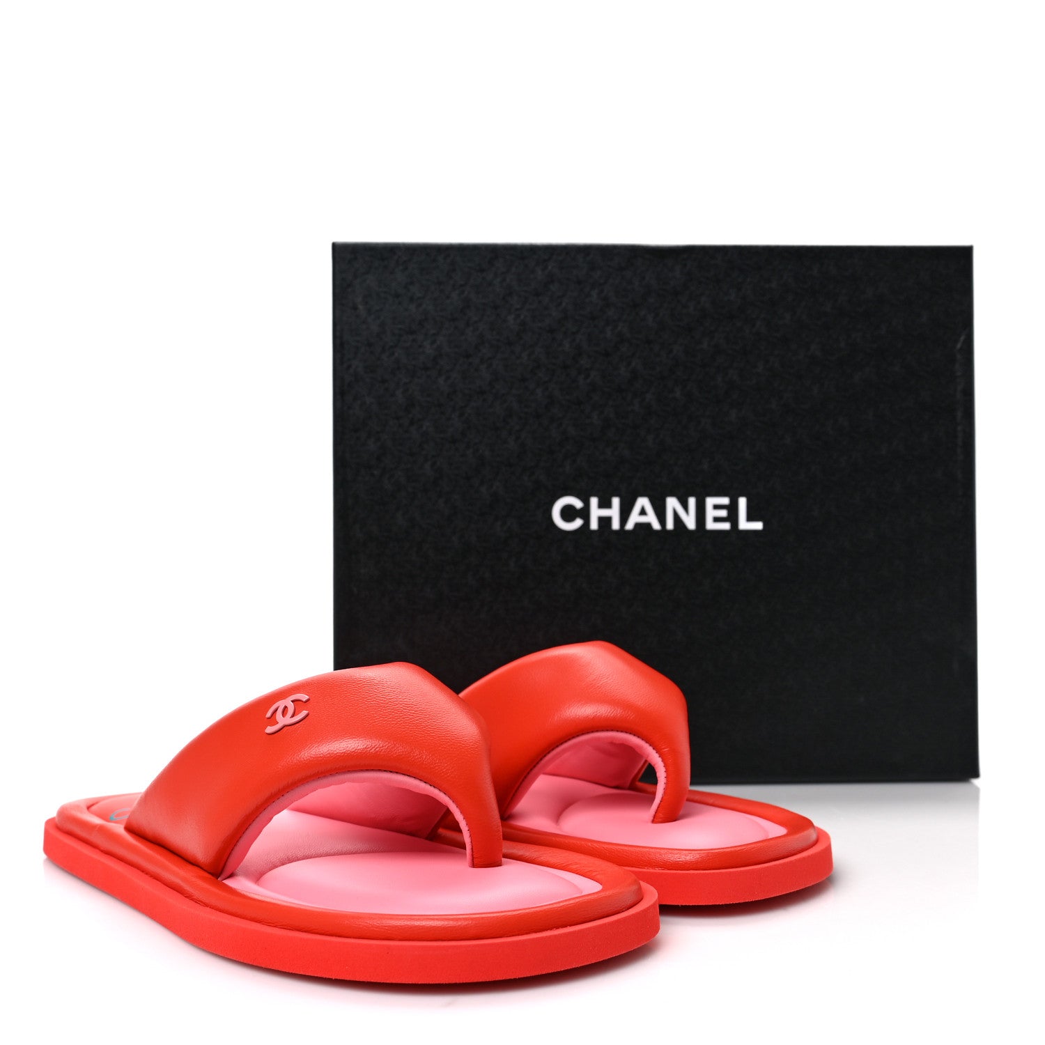 Chanel Lambskin Padded Pool Thong Sandals 38 Light 38 Red Pink 9 of 9