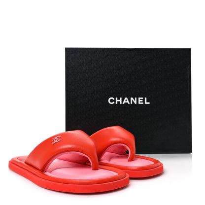 Chanel Lambskin Padded Pool Thong Sandals 38 Light 38 Red Pink 9 of 9
