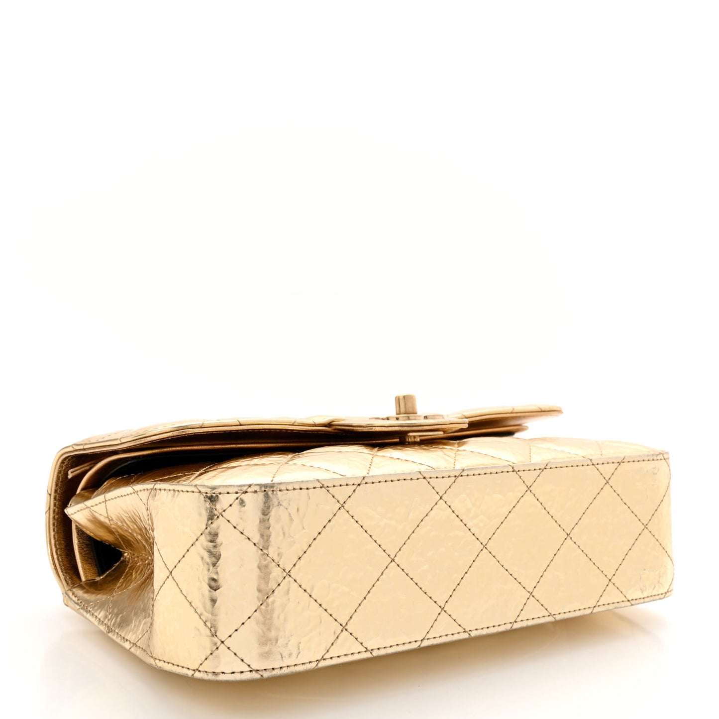 Hammered Metallic Calfskin Quilted Small Double Flap Gold