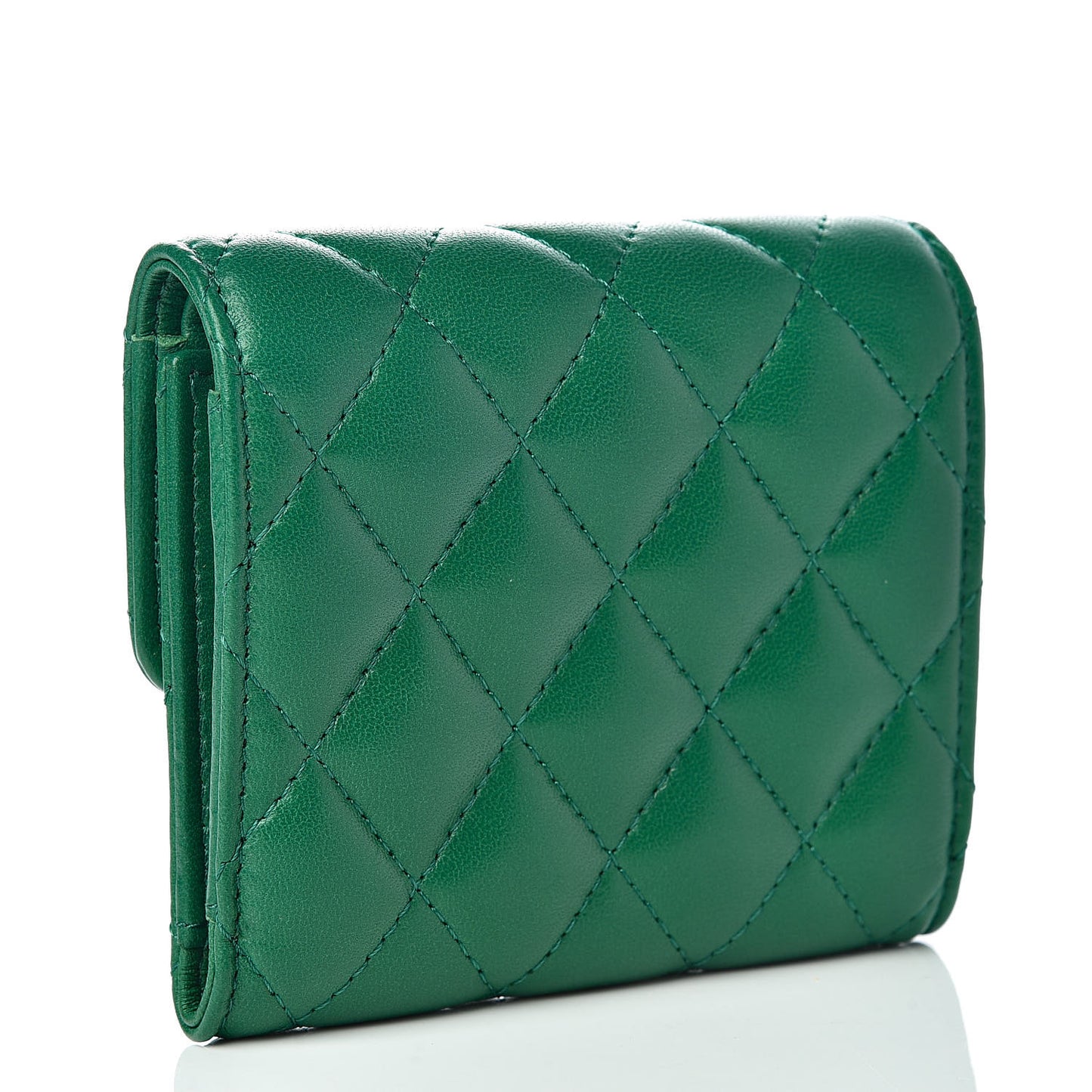 Lambskin Quilted Small Compact Wallet Green