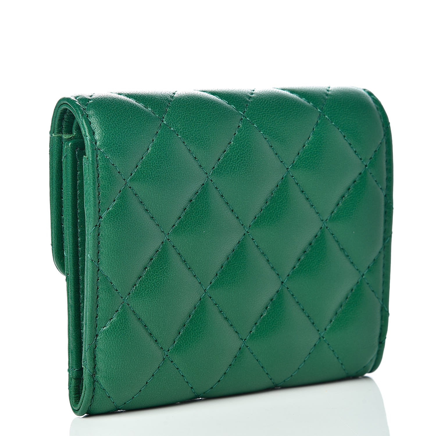 Chanel Lambskin Quilted Small Compact Wallet Green 3 of 10