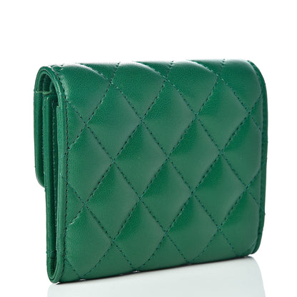 Chanel Lambskin Quilted Small Compact Wallet Green 3 of 10