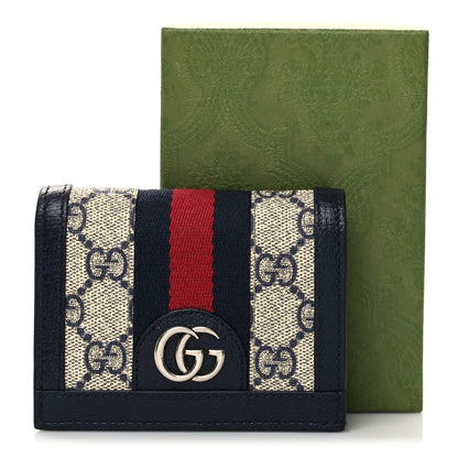 Gucci GG Supreme Monogram Textured Dollar Calfskin Web Ophidia Card Case Beige Blue 10 of 10