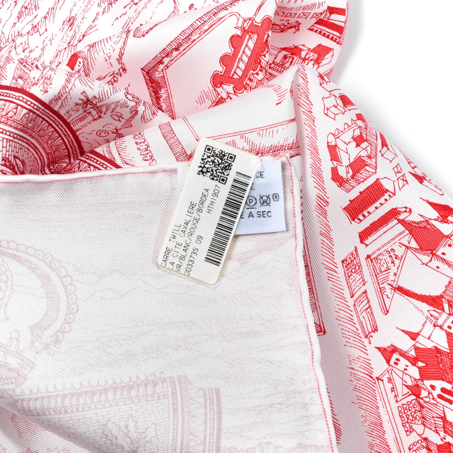 Hermes Silk La Cite Cavaliere Scarf 90 White Rouge Bordeaux 2 of 6