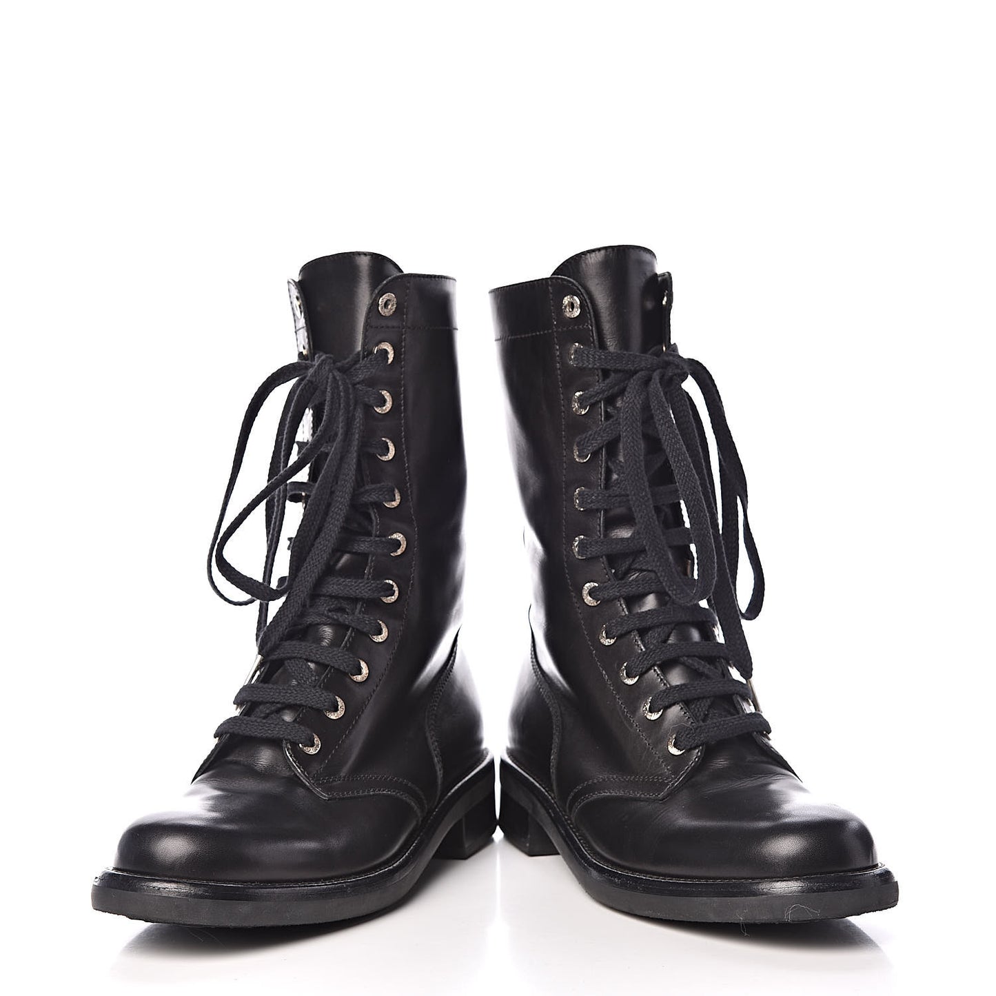 Calfskin Lace Up Combat Boots 40.5 Black