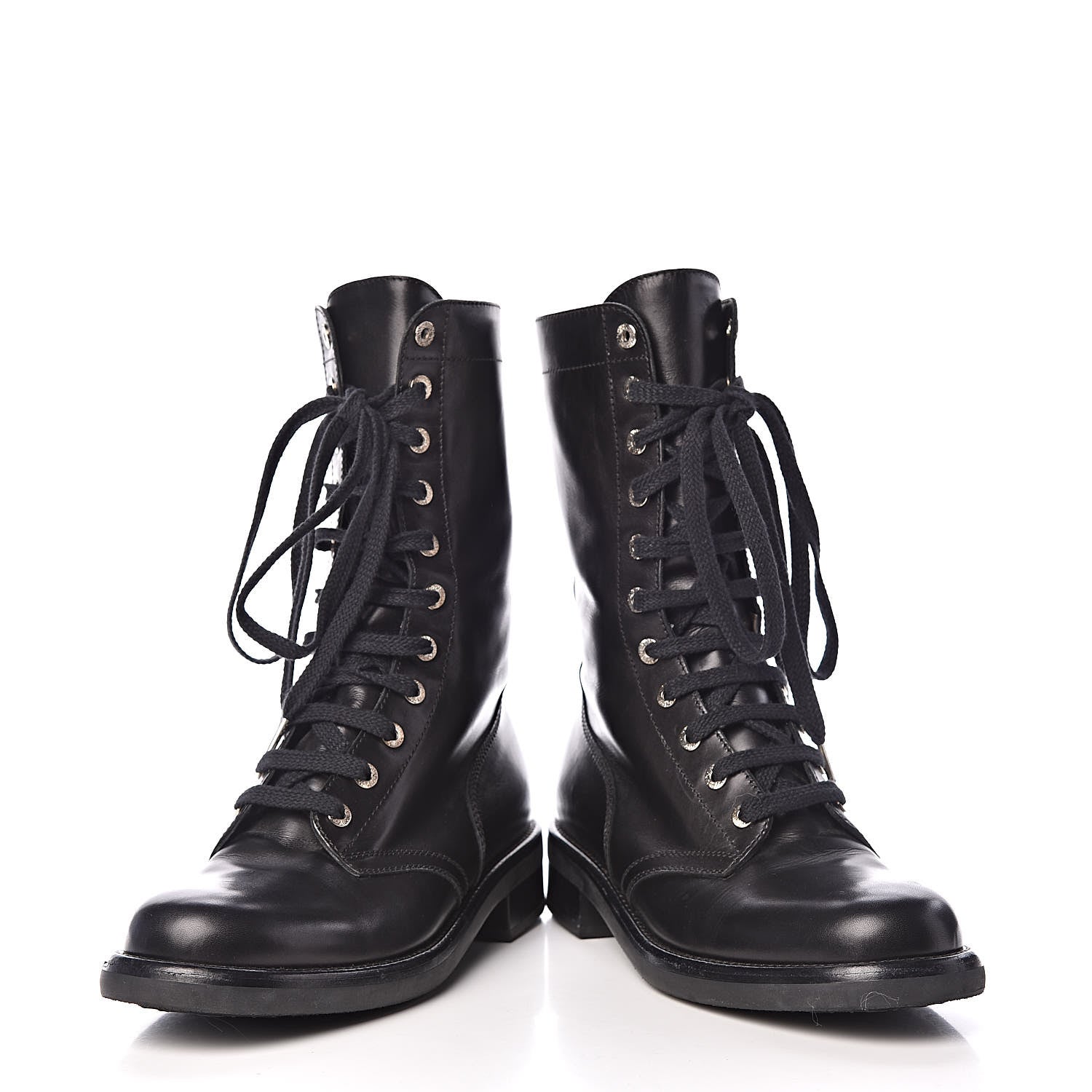 Chanel Calfskin Lace Up Combat Boots 40.5 Black 6 of 10