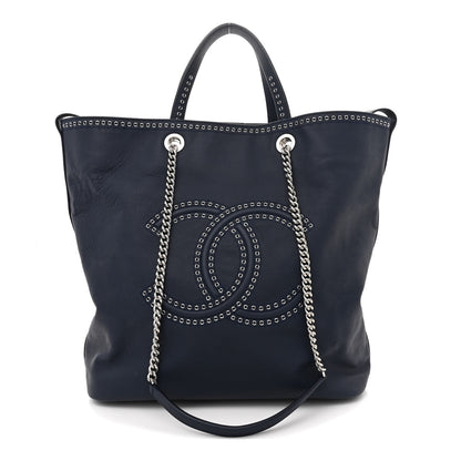 Chanel Grained Calfskin Large Coco Eyelets Shopping Tote Navy 1 of 11