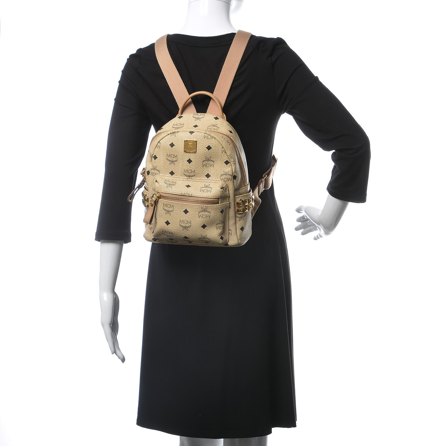 MCM Visetos Side Stud Mini Stark Backpack Beige 2 of 12
