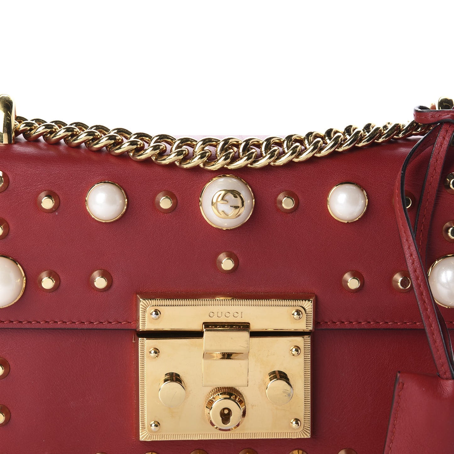 Calfskin Studded Small Padlock Shoulder Bag Hibiscus Red