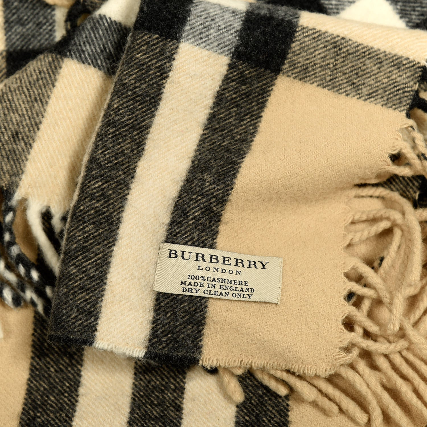 Burberry Wool Cashmere Half Mega Check Happy Fringe Scarf Camel 3 of 4