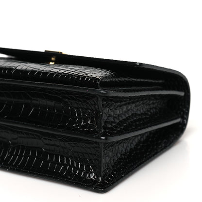 Saint Laurent Calfskin Crocodile Embossed Medium Monogram Sunset Black 9 of 9