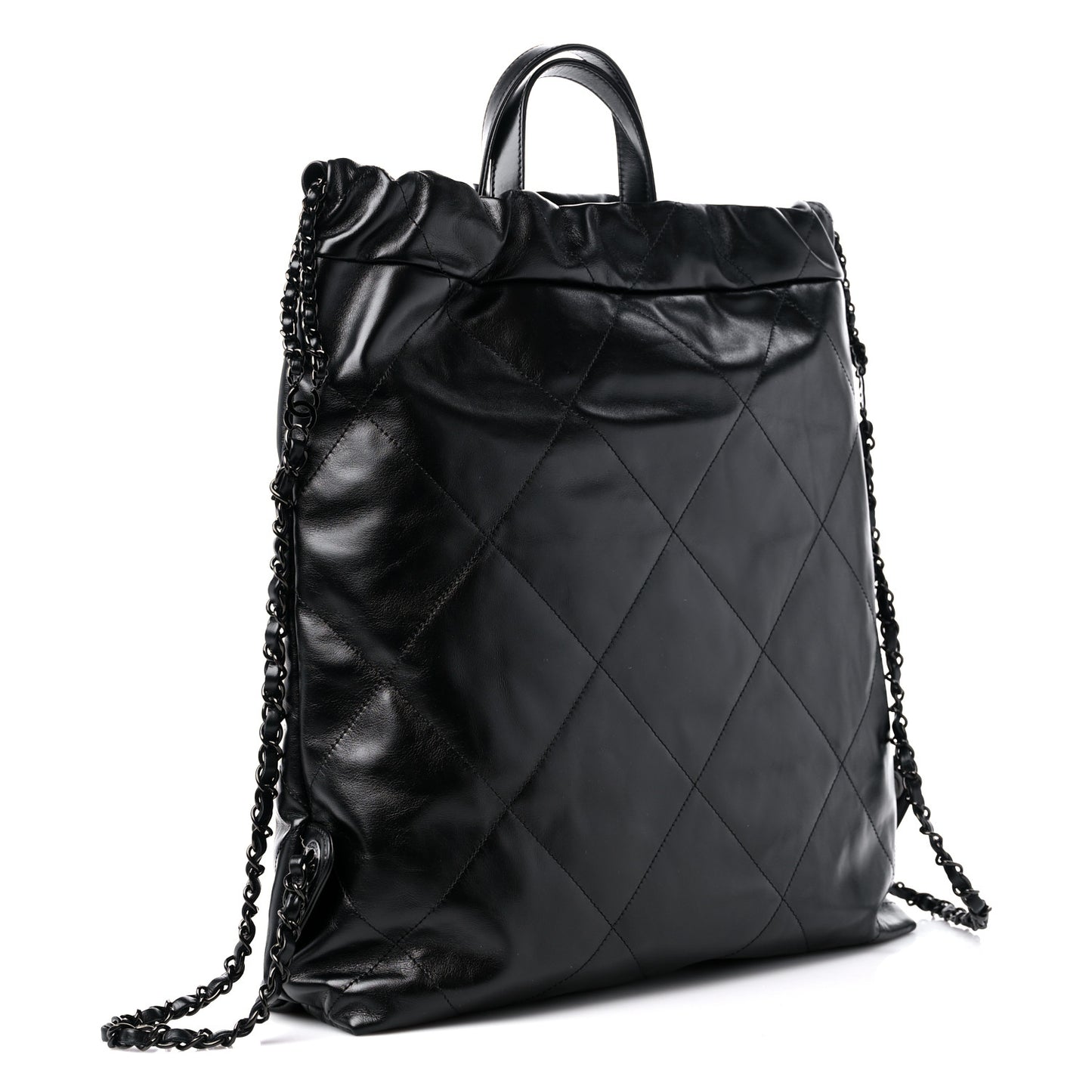 Shiny Calfskin Quilted Chanel 22 Backpack So Black