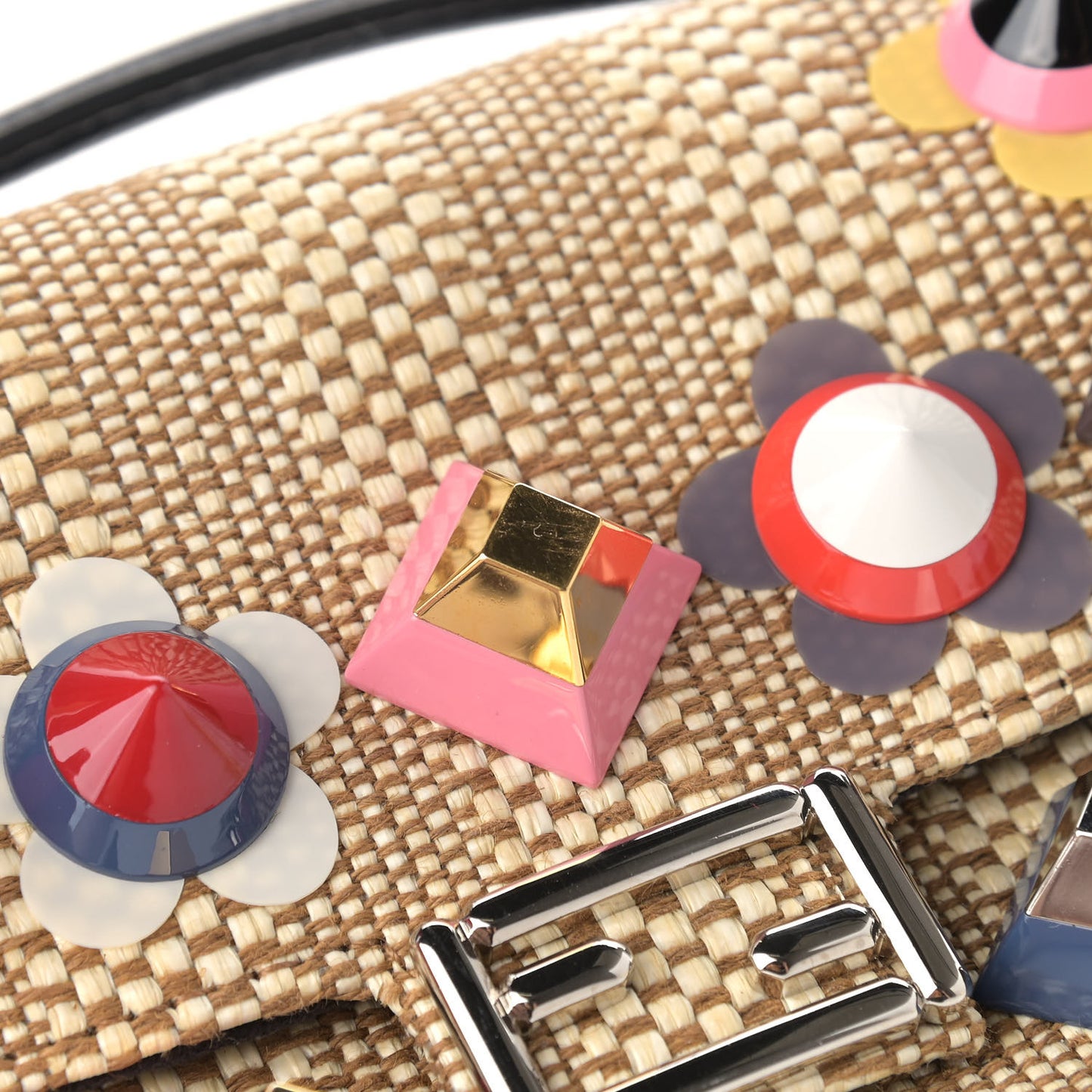 Paglia Vitello Dolce Paillettes Flowerland Studded Striped Micro Double Baguette Natural Multicolor