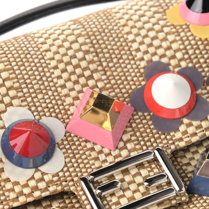 Fendi Paglia Vitello Dolce Paillettes Flowerland Studded Striped Micro Double Baguette Natural Multicolor 9 of 9