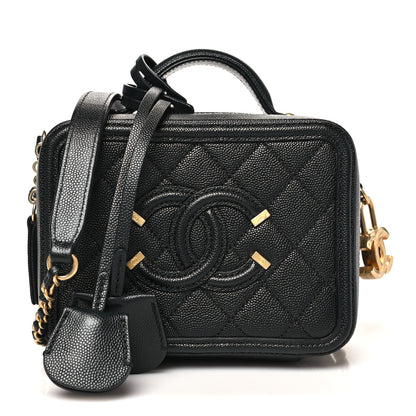 Chanel Caviar Quilted Small CC Filigree Vanity Case Black 1 of 12