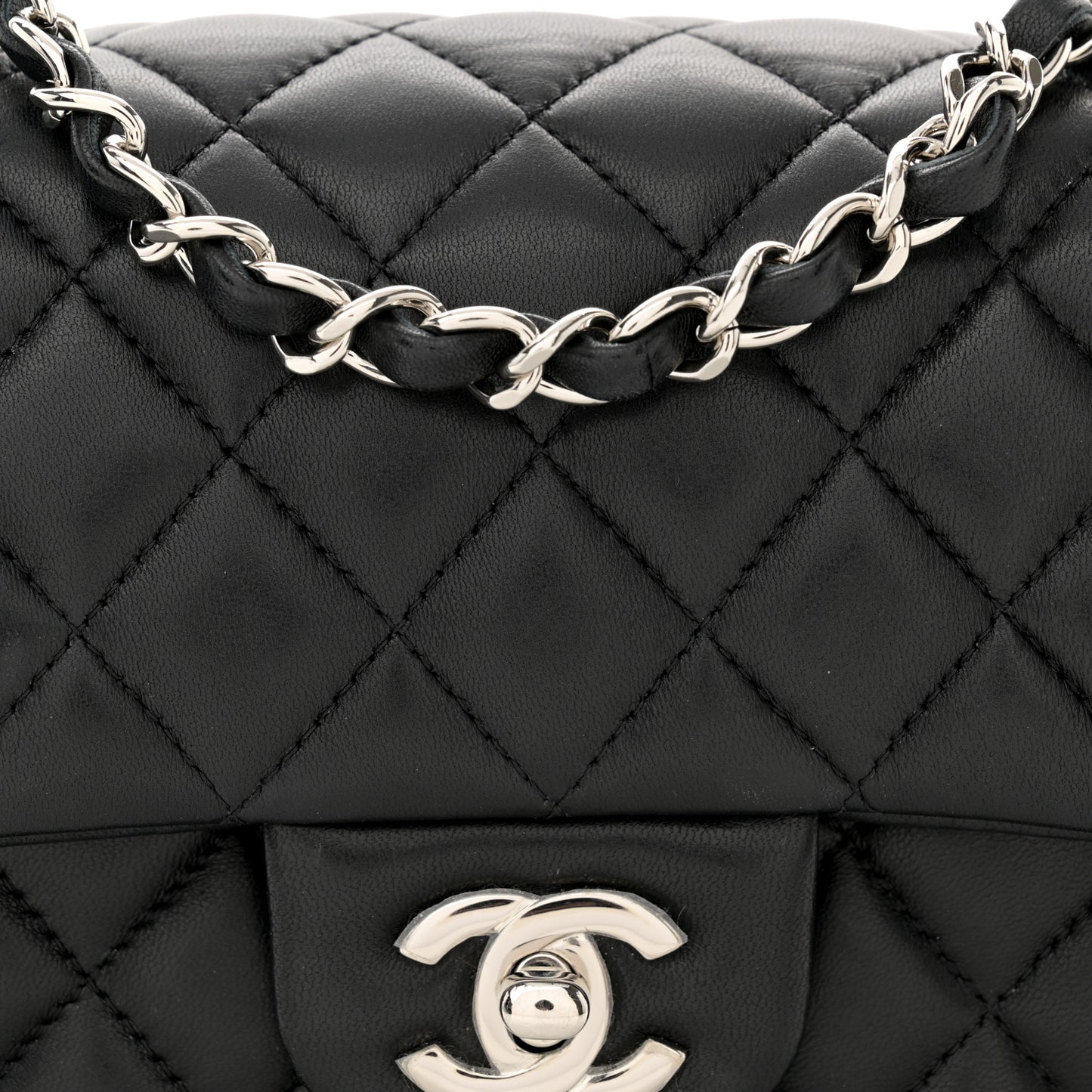Lambskin Quilted Mini Square Flap Black