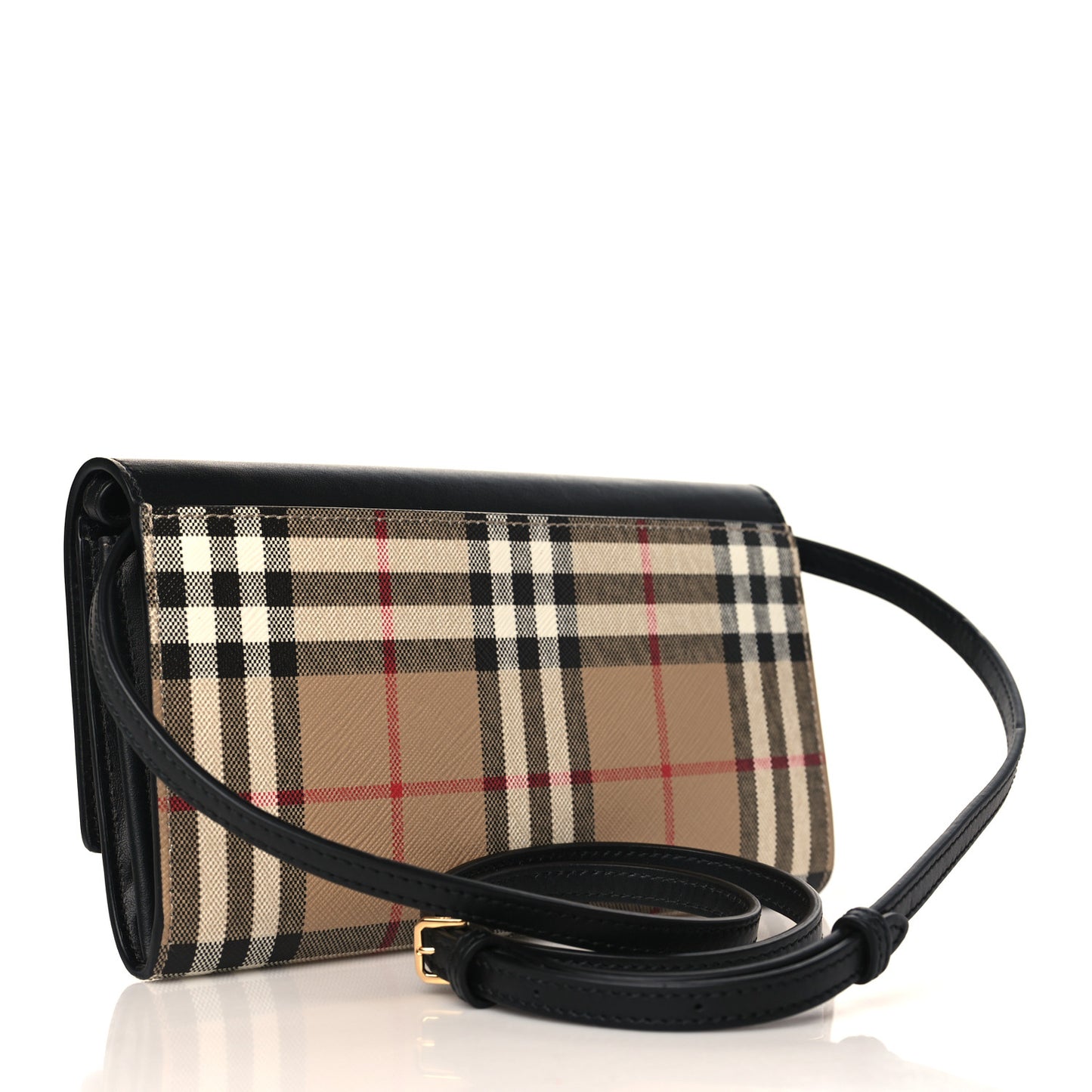 Calfskin Vintage Check Hannah Wallet with Detachable Strap Black