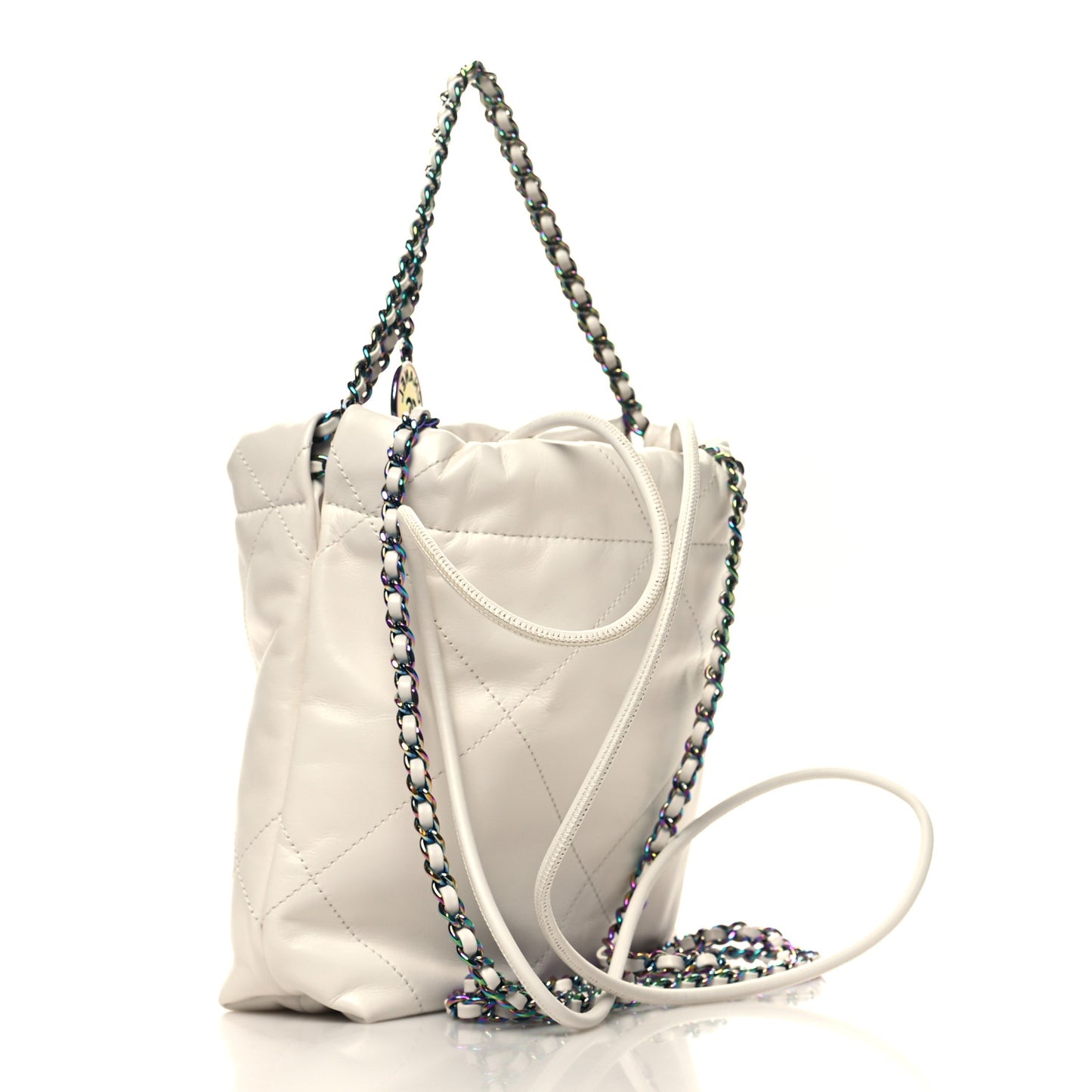 Shiny Calfskin Quilted Rainbow Mini Chanel 22 White