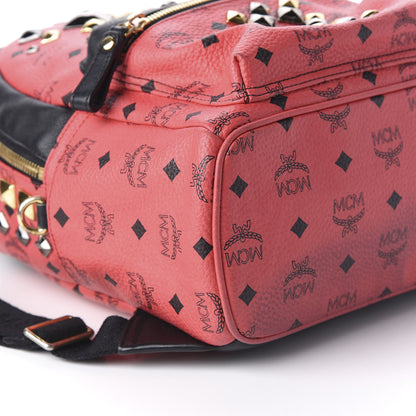 MCM Visetos Studded Colorblock Small Stark Brock Backpack Coral Black 5 of 10