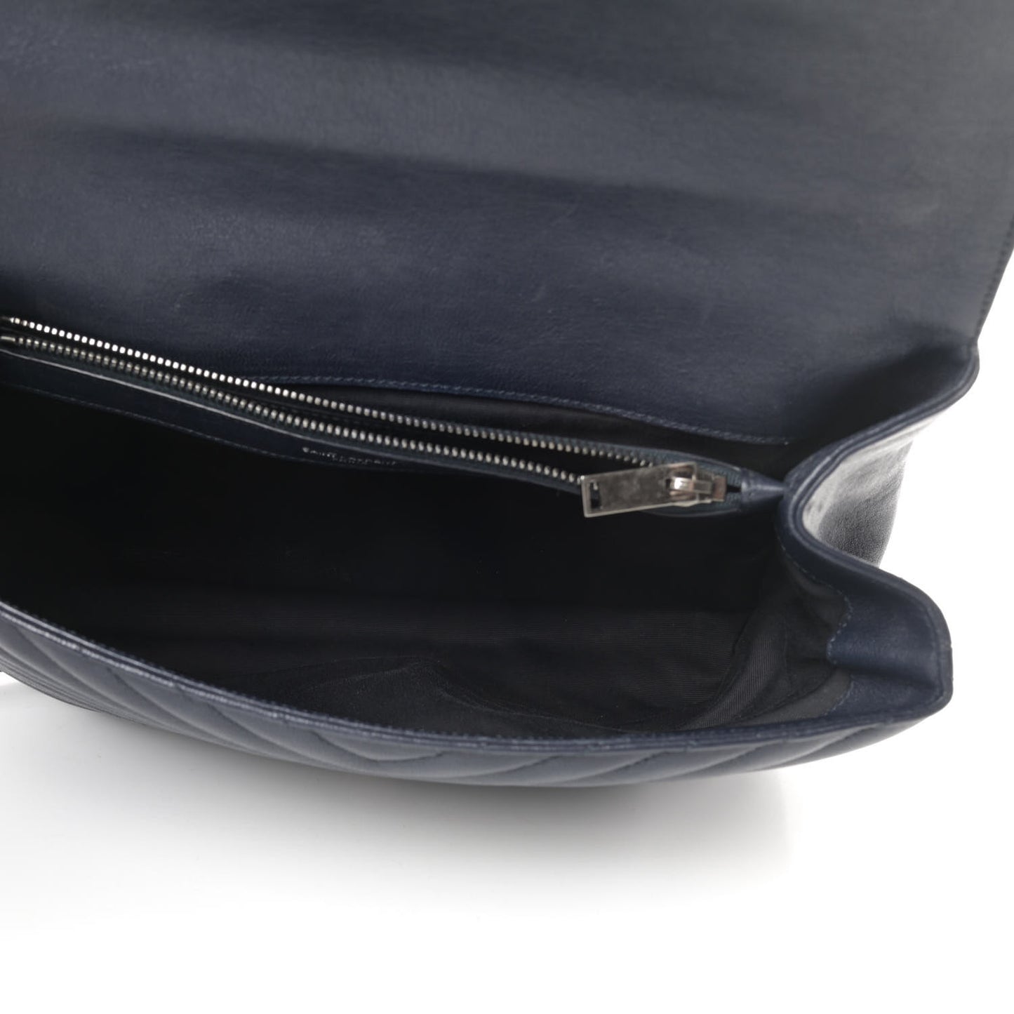 Sheepskin Matelasse Chevron Monogram Large College Satchel Navy Blue