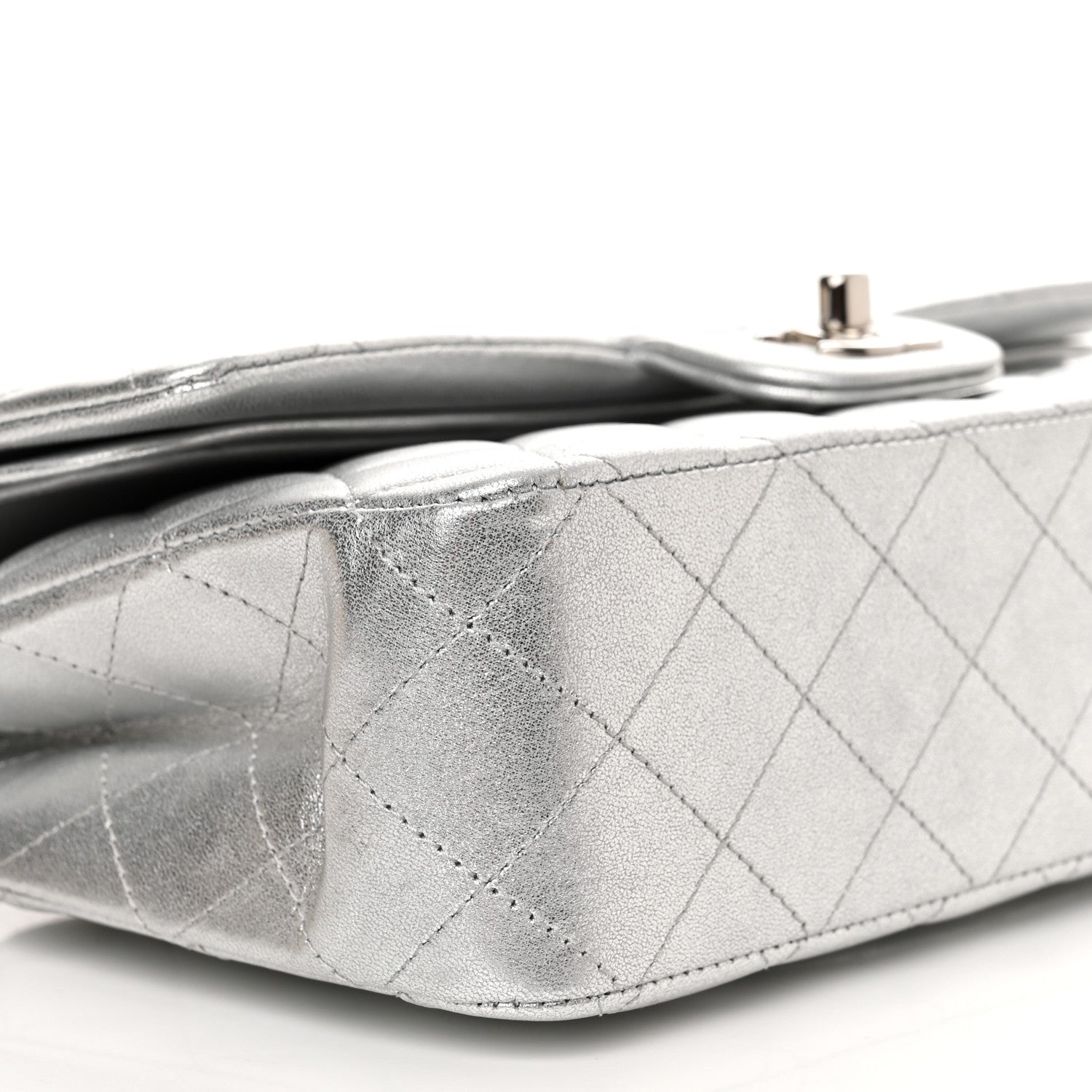 Chanel Metallic Lambskin Quilted Medium Double Flap Silver 9 of 11