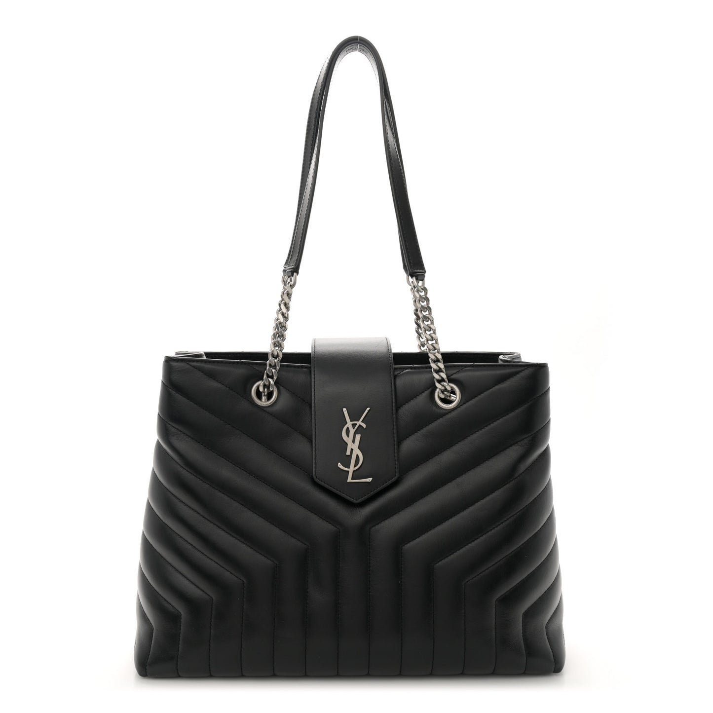 Calfskin Y Quilted Monogram Large Loulou Shopper Black