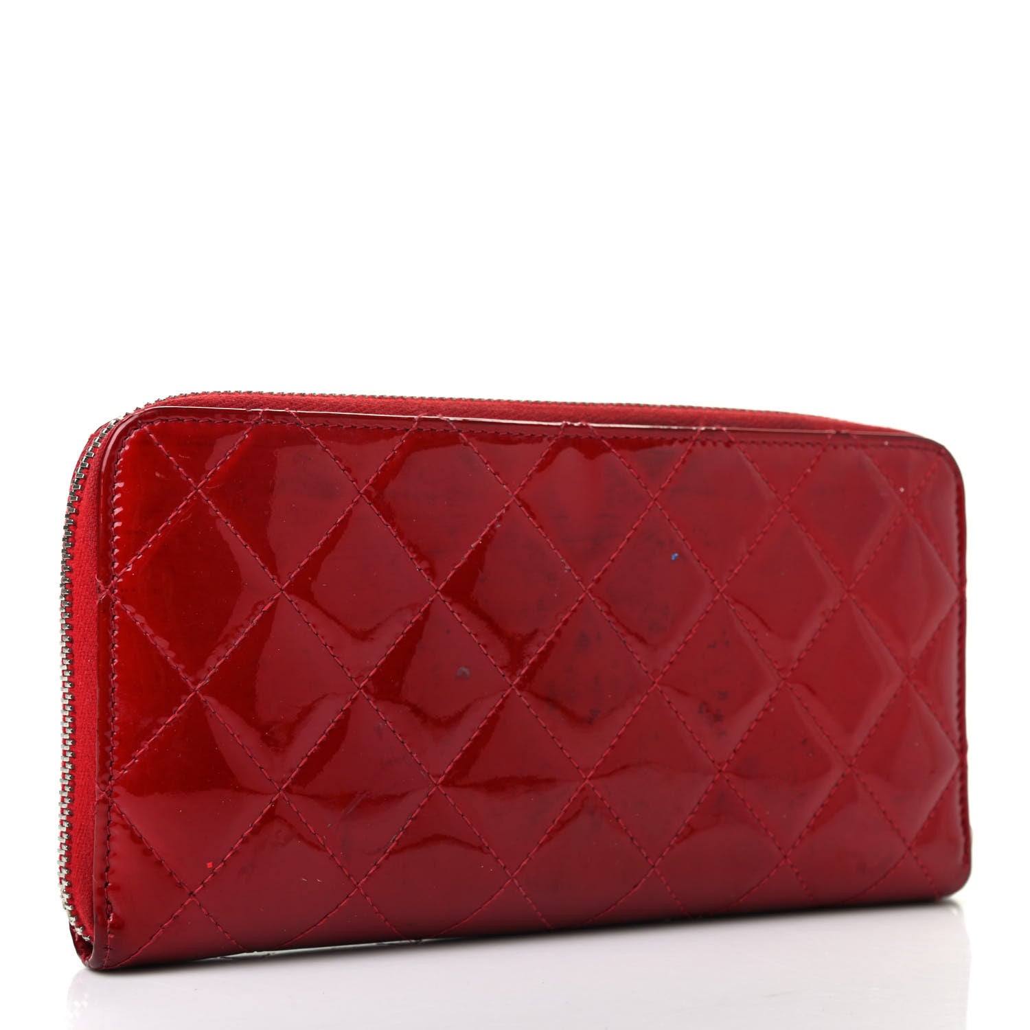 Chanel Patent Quilted Brilliant Zip Around Wallet Red 3 of 11