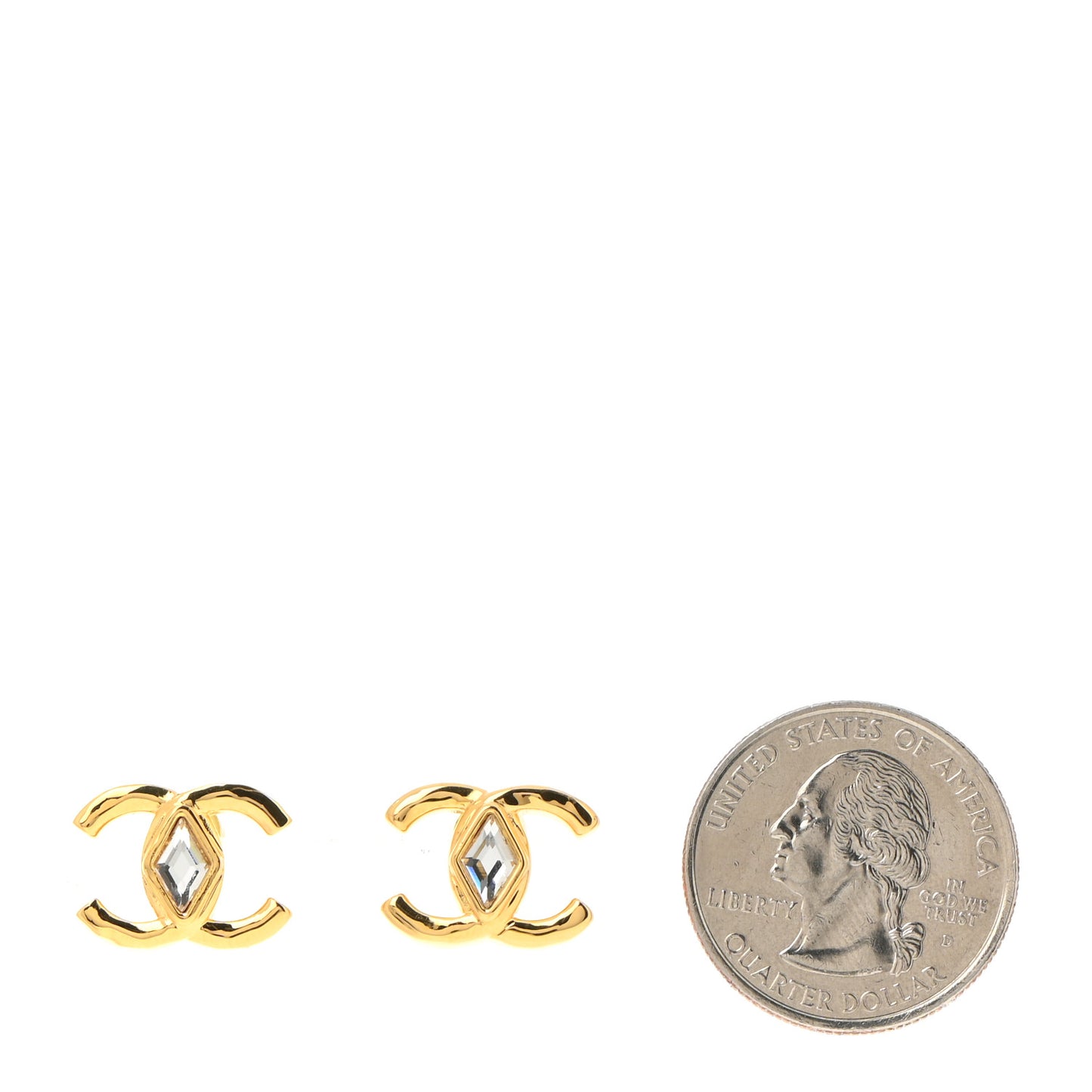 Metal Crystal CC Marquise Earrings Gold