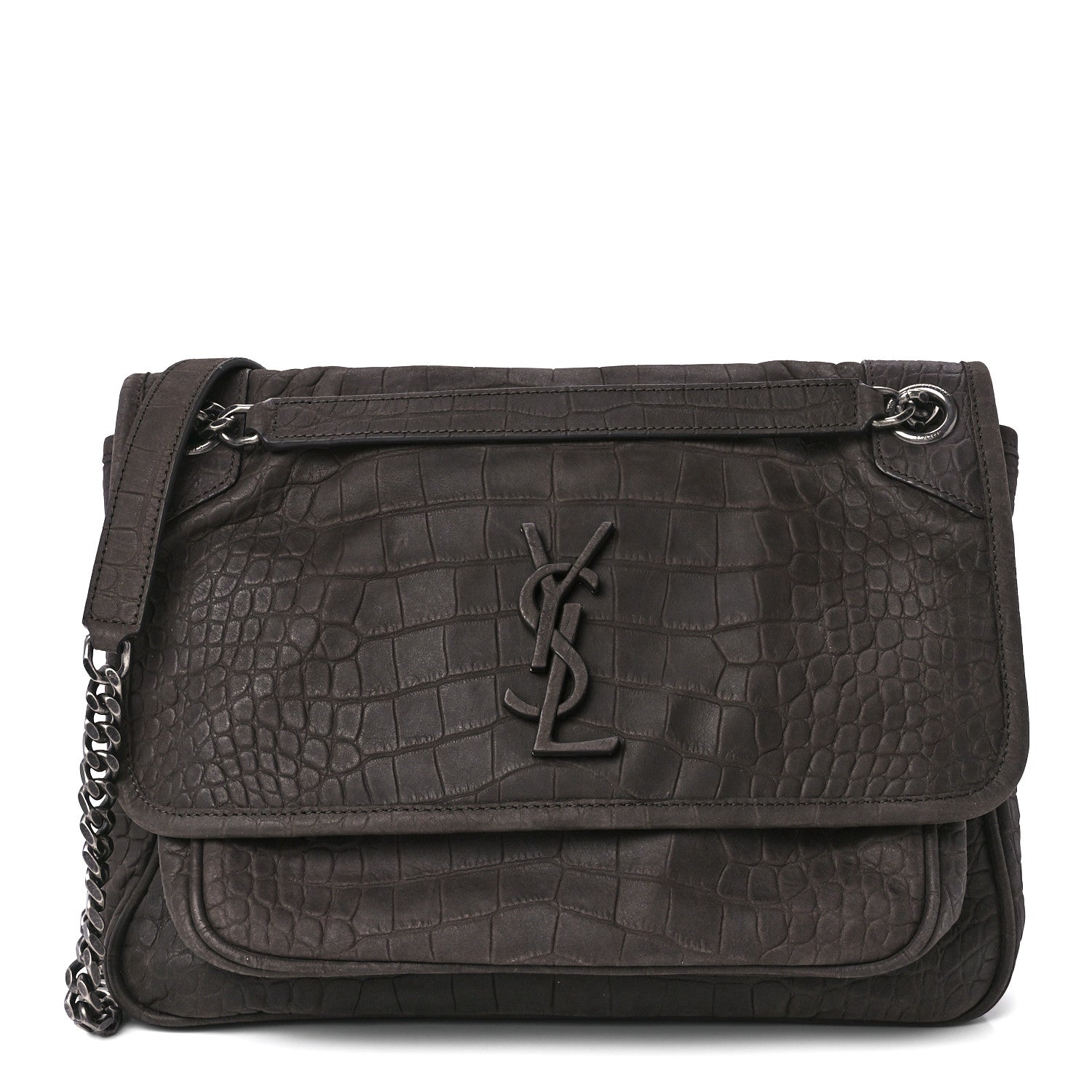 Saint Laurent Nubuck Crocodile Embossed Monogram Medium Niki Chain Satchel Wood 1 of 12
