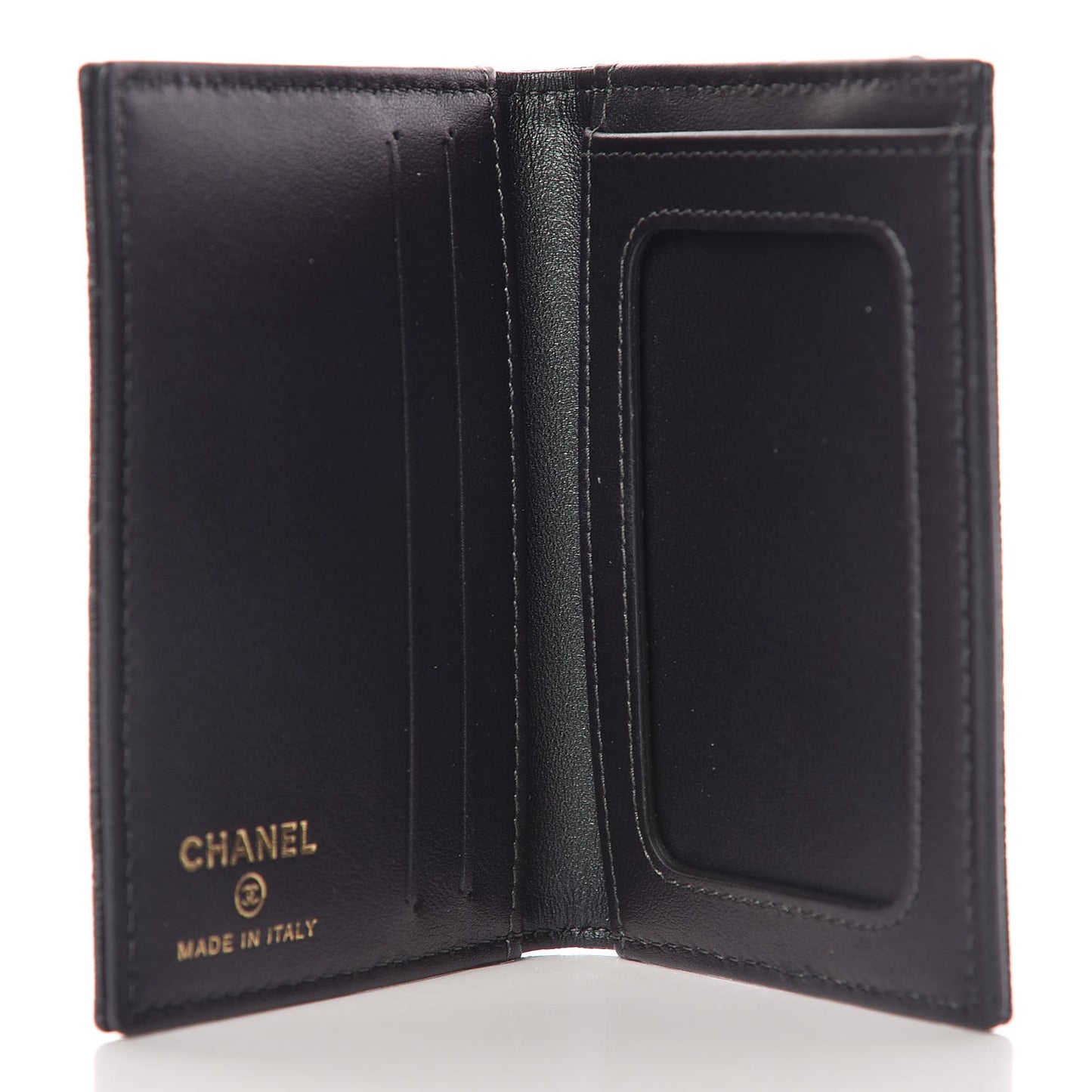 Iridescent Caviar Quilted Card Holder Wallet Black