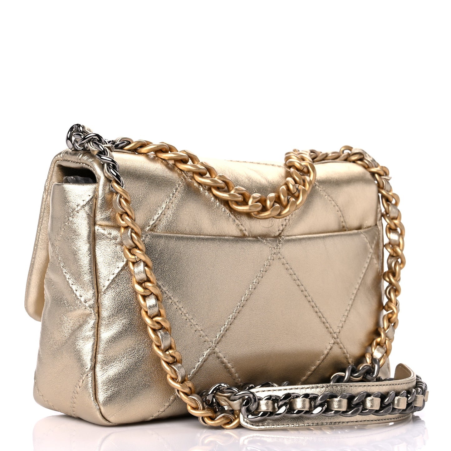 Metallic Lambskin Quilted Medium Chanel 19 Flap Gold