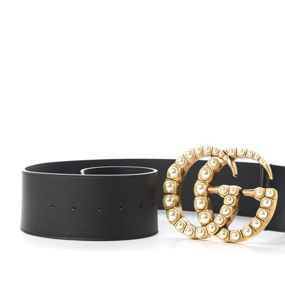Gucci Moon Calfskin Pearl Double G 70mm Belt 90 36 Black Cream 4 of 7