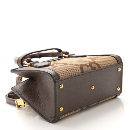 Gucci Monogram Jumbo GG Textured Dollar Calfskin Mini Diana Tote Bag Camel Ebony New Acero 4 of 12