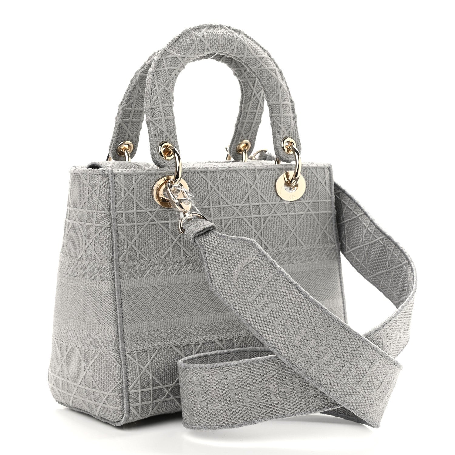 Christian Dior Canvas Embroidered Cannage Medium Lady D-Lite Gray 3 of 11