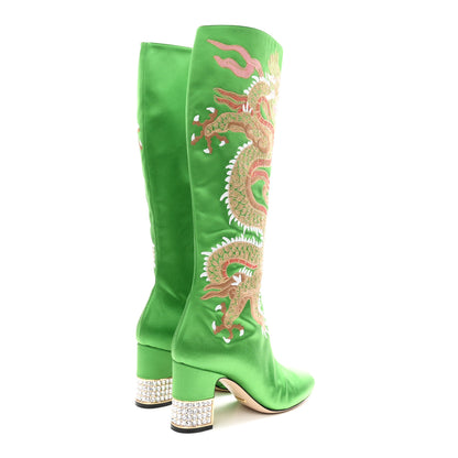 Gucci Silk Satin Malaga Kid Embroidered Candy Dragon Block-Heel Knee Boot 39 Palm 5 of 9