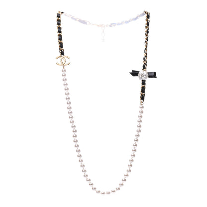 Chanel Pearl Lambskin CC Camellia Necklace Black Gold 3 of 7