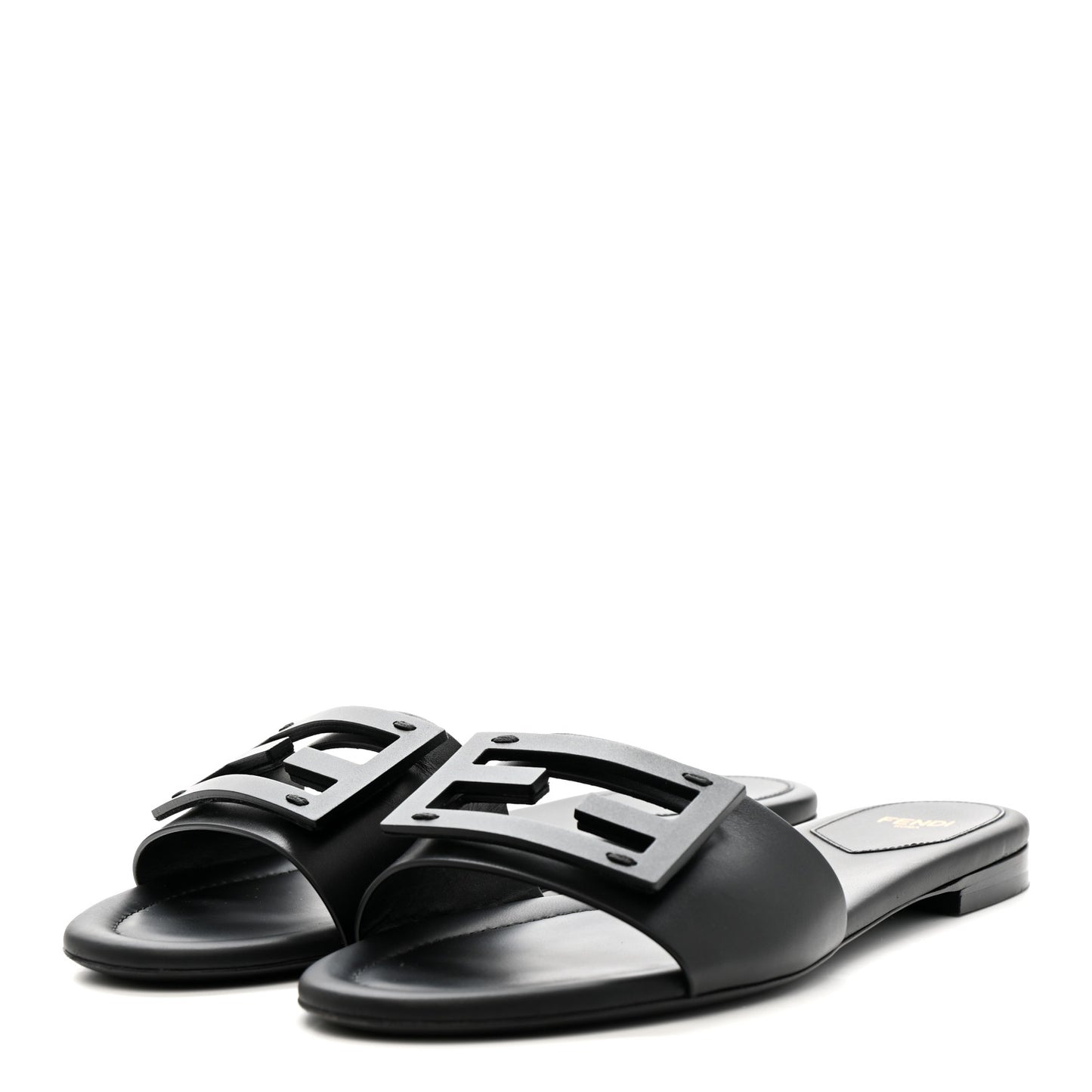 Vitello Cuoio Baguette Flat Slide Sandals 39.5 Black