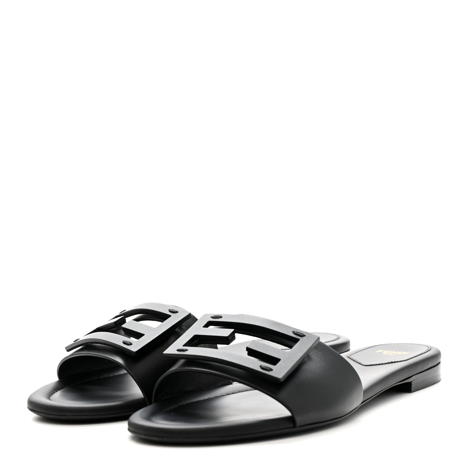Fendi Vitello Cuoio Baguette Flat Slide Sandals 39.5 Black 4 of 9