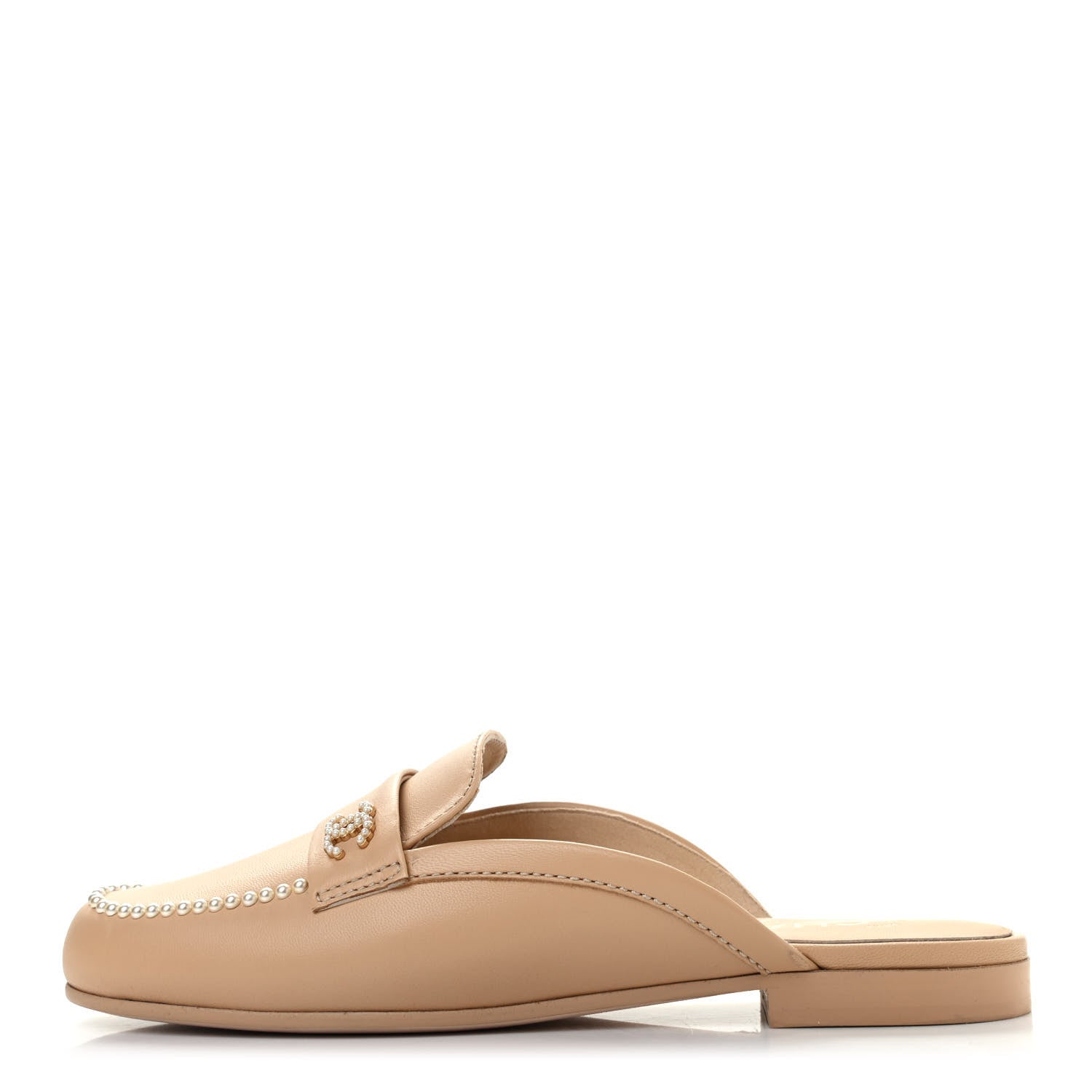 Chanel Lambskin Pearl CC Mules 37.5 Beige 1 of 8