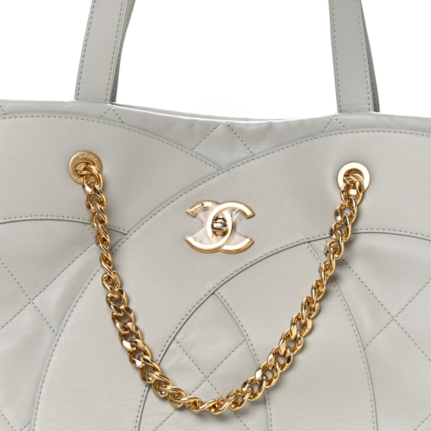 Calfskin Stitched CC Shopper Tote Light Grey
