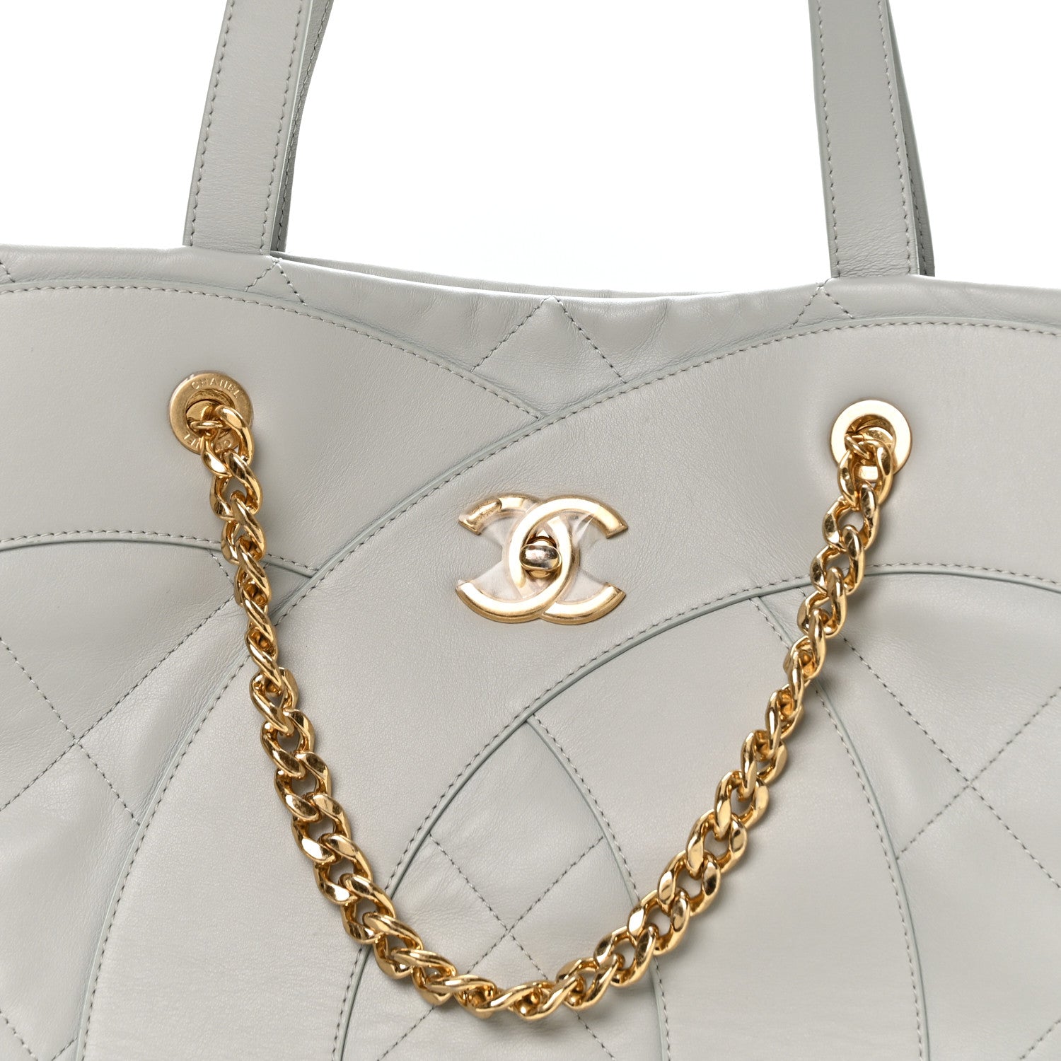 Chanel Calfskin Stitched CC Shopper Tote Light Grey 7 of 9