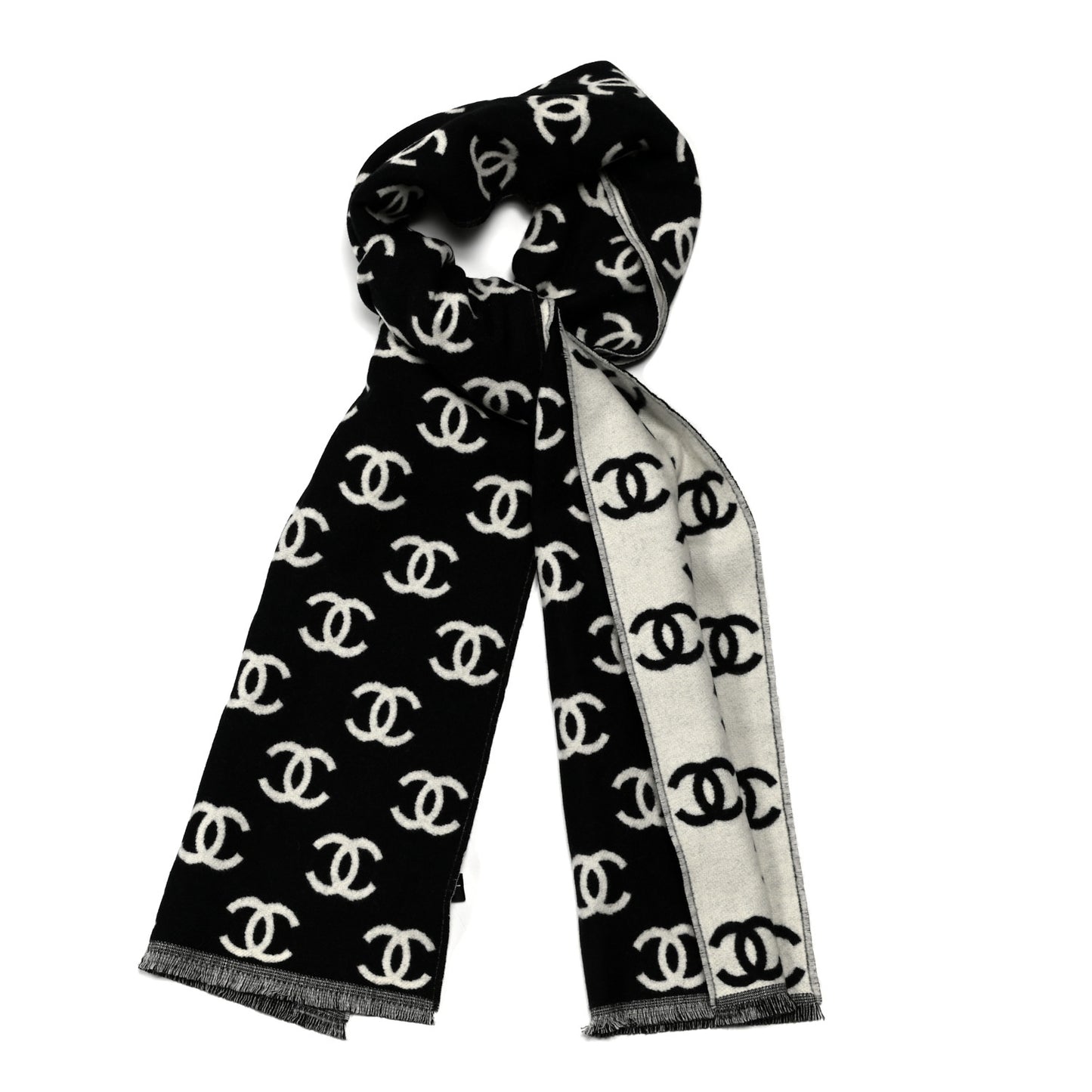 Wool Cashmere CC Scarf Black White