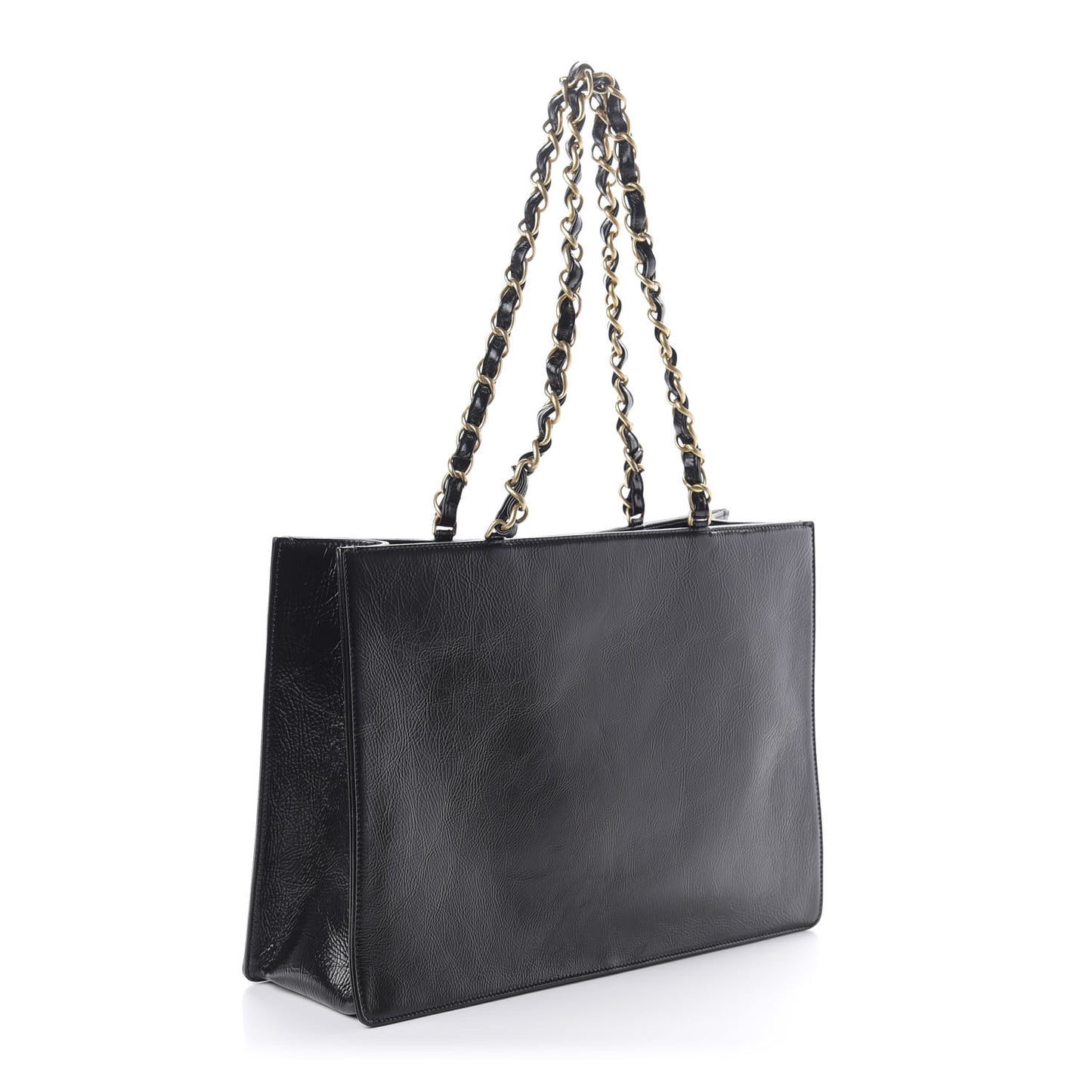 Shiny Aged Calfskin Shopping Bag Black