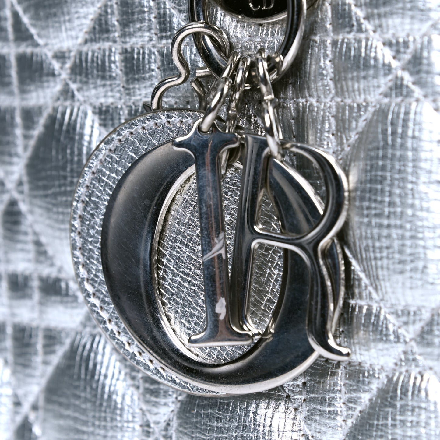 Metallic Grained Calfskin Cannage Small Lucky Badges My Lady Dior Silver