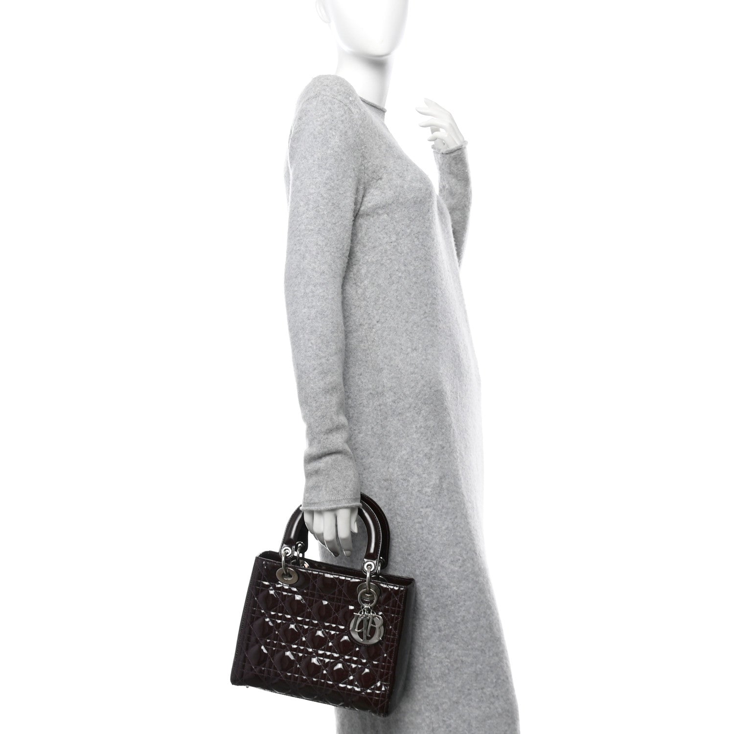 Christian Dior Patent Cannage Medium Lady Dior Burgundy Red 2 of 10